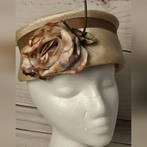 Vintage Handmade Pillbox Hat With Rose Flower Design And Ribbon